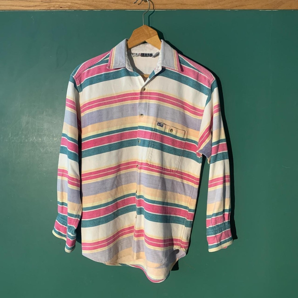 Fluid Vintage 90s Striped Long Sleeve Button Up Shirt Mens Small Multi Color